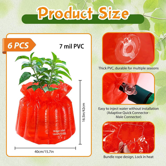 6Pcs 7Mil Red Wall of Water Plant Covers, Durable, Freeze Protection