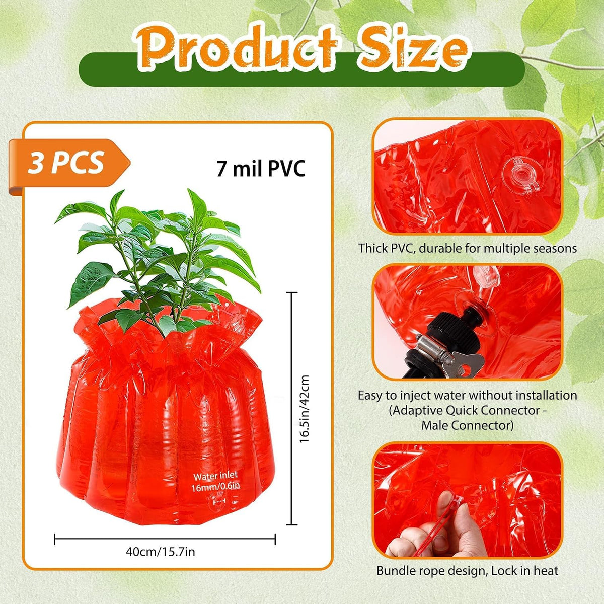 6Pcs 7Mil Red Wall of Water Plant Covers, Durable, Freeze Protection