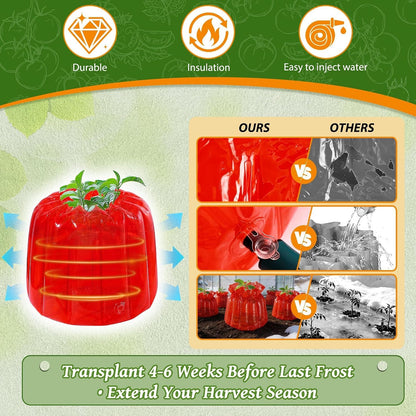 6Pcs 7Mil Red Wall of Water Plant Covers, Durable, Freeze Protection