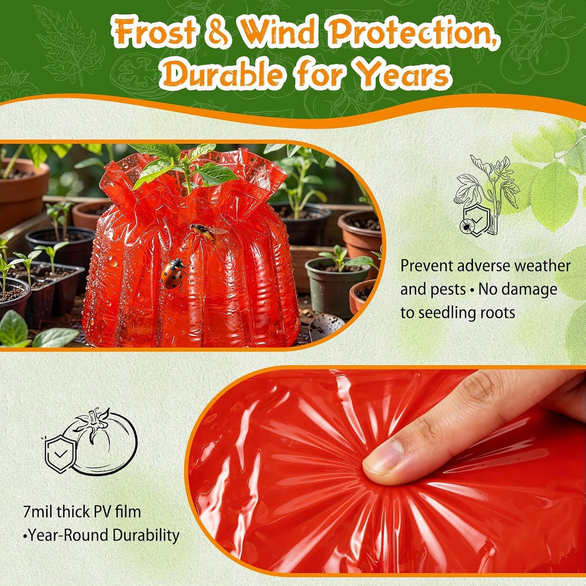 6Pcs 7Mil Red Wall of Water Plant Covers, Durable, Freeze Protection