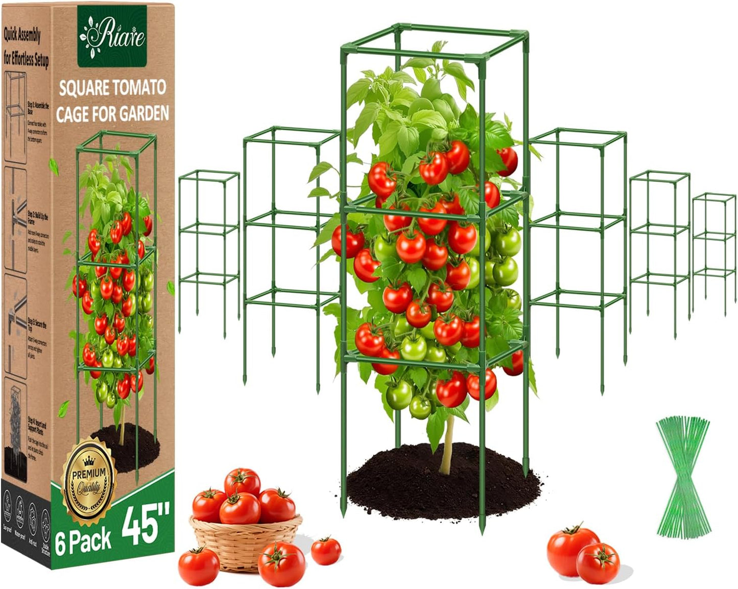 6 Pack 45in Square Tomato Cages for Garden, Heavy Duty Tomato Trellis