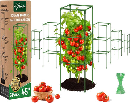 6 Pack 45in Square Tomato Cages for Garden, Heavy Duty Tomato Trellis