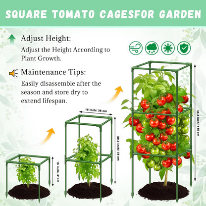 6 Pack 45in Square Tomato Cages for Garden, Heavy Duty Tomato Trellis