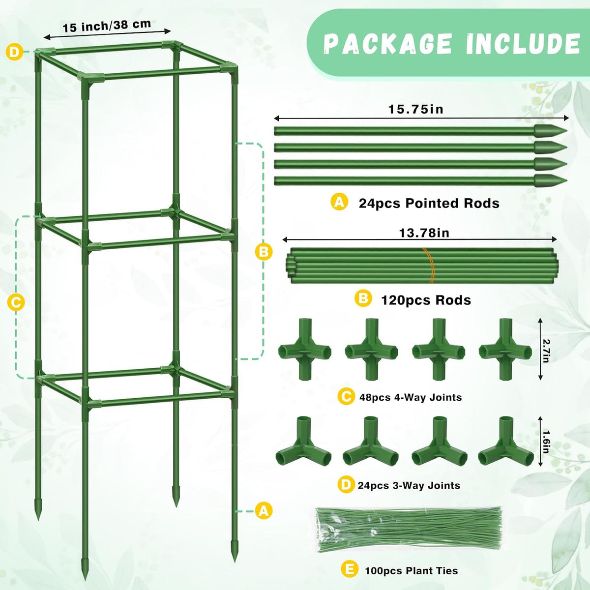 6 Pack 45in Square Tomato Cages for Garden, Heavy Duty Tomato Trellis