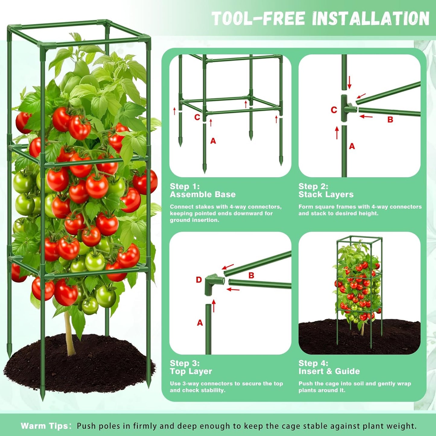 6 Pack 45in Square Tomato Cages for Garden, Heavy Duty Tomato Trellis
