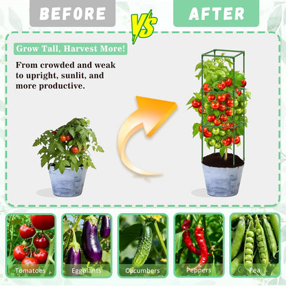 6 Pack 45in Square Tomato Cages for Garden, Heavy Duty Tomato Trellis
