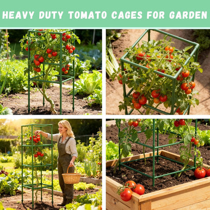 6 Pack 45in Square Tomato Cages for Garden, Heavy Duty Tomato Trellis