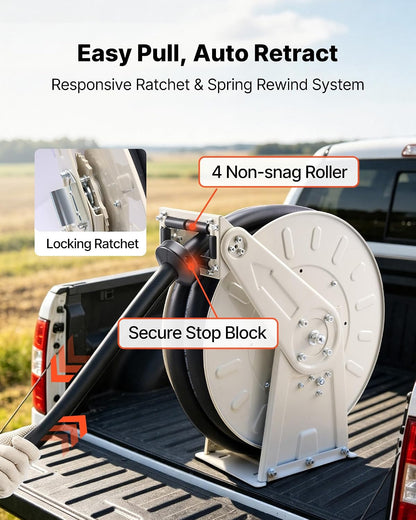 Fuel Hose Reel, 1" x 33', Extra Long Retractable Diesel Hose Reel, Heavy-Duty Carbon Steel Construction with Automatic Fuel Nozzle, NBR Rubber Hose for Aircraft Ship Vehicle Tank Truck, 300 PSI