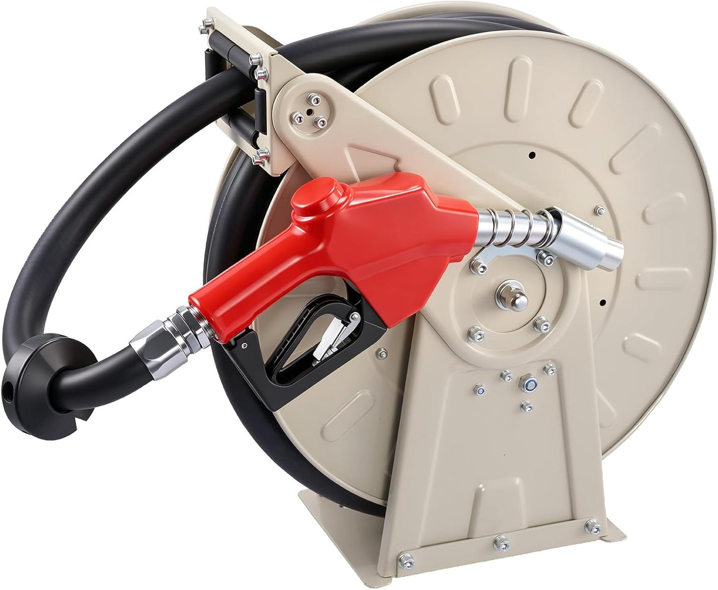 Fuel Hose Reel, 1" x 33', Extra Long Retractable Diesel Hose Reel, Heavy-Duty Carbon Steel Construction with Automatic Fuel Nozzle, NBR Rubber Hose for Aircraft Ship Vehicle Tank Truck, 300 PSI