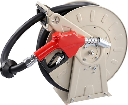 Fuel Hose Reel, 1" x 33', Extra Long Retractable Diesel Hose Reel, Heavy-Duty Carbon Steel Construction with Automatic Fuel Nozzle, NBR Rubber Hose for Aircraft Ship Vehicle Tank Truck, 300 PSI