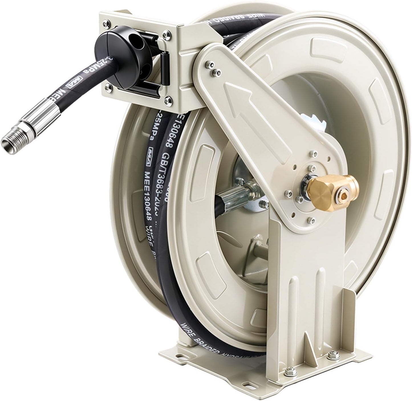 Fuel Hose Reel, 1" x 33', Extra Long Retractable Diesel Hose Reel, Heavy-Duty Carbon Steel Construction with Automatic Fuel Nozzle, NBR Rubber Hose for Aircraft Ship Vehicle Tank Truck, 300 PSI