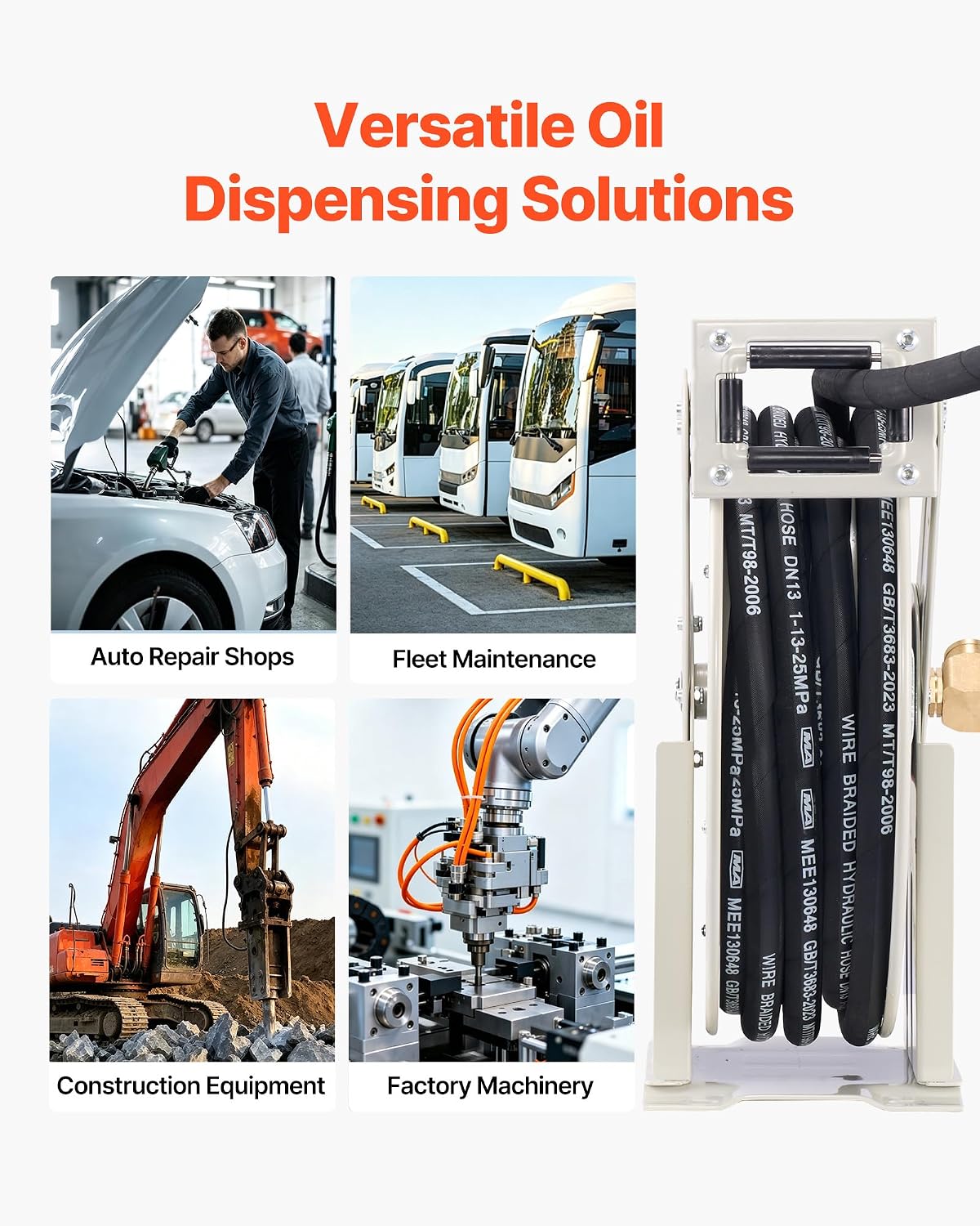 Fuel Hose Reel, 1" x 33', Extra Long Retractable Diesel Hose Reel, Heavy-Duty Carbon Steel Construction with Automatic Fuel Nozzle, NBR Rubber Hose for Aircraft Ship Vehicle Tank Truck, 300 PSI
