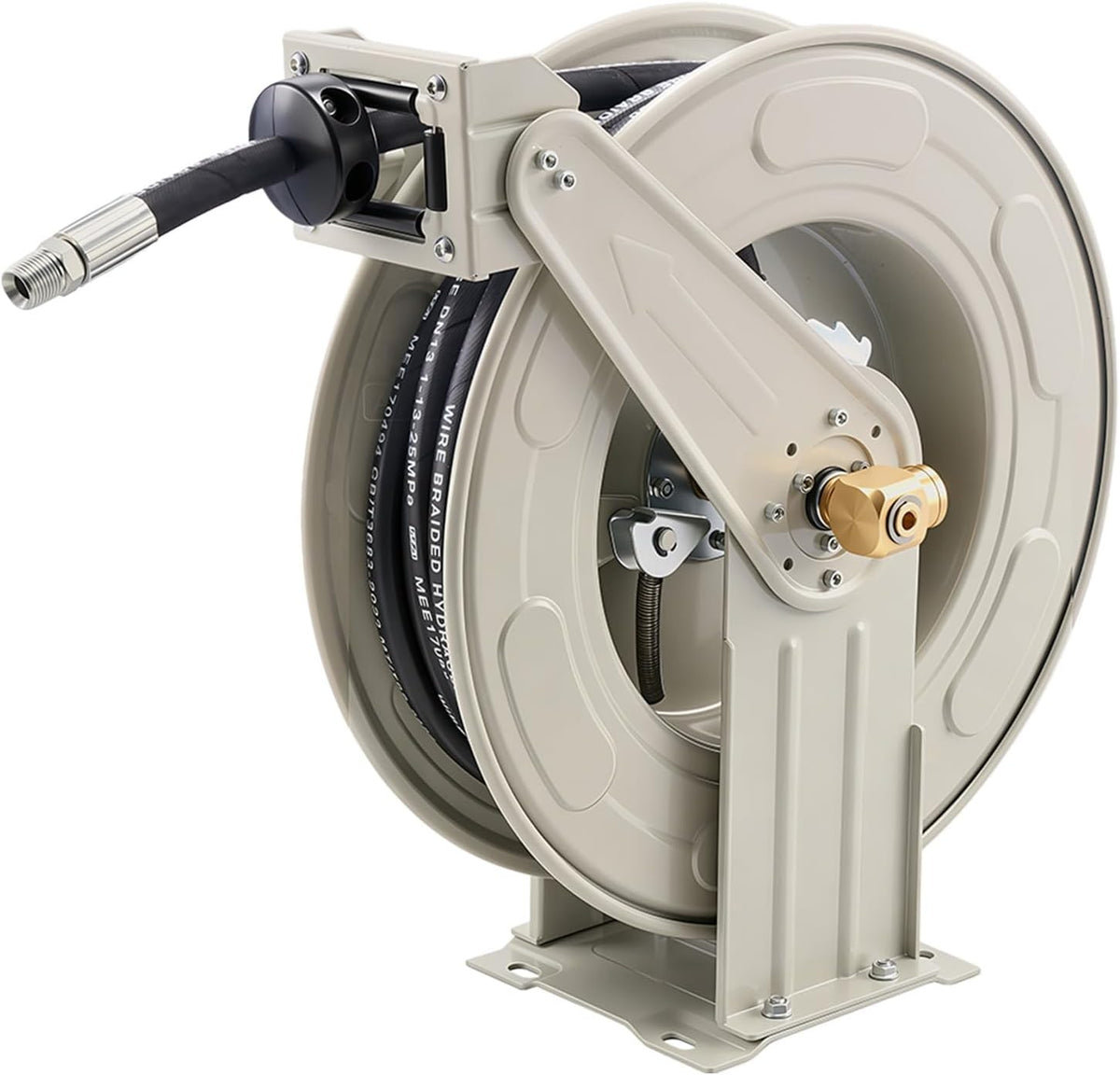 Fuel Hose Reel, 1" x 33', Extra Long Retractable Diesel Hose Reel, Heavy-Duty Carbon Steel Construction with Automatic Fuel Nozzle, NBR Rubber Hose for Aircraft Ship Vehicle Tank Truck, 300 PSI