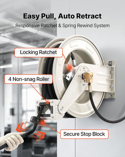 Fuel Hose Reel, 1" x 33', Extra Long Retractable Diesel Hose Reel, Heavy-Duty Carbon Steel Construction with Automatic Fuel Nozzle, NBR Rubber Hose for Aircraft Ship Vehicle Tank Truck, 300 PSI