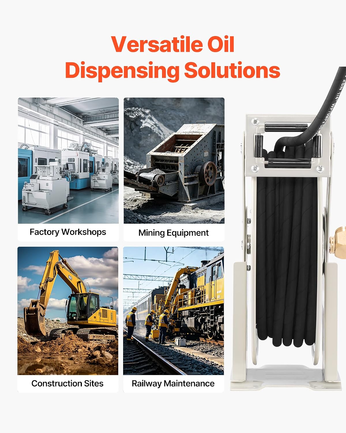 Fuel Hose Reel, 1" x 33', Extra Long Retractable Diesel Hose Reel, Heavy-Duty Carbon Steel Construction with Automatic Fuel Nozzle, NBR Rubber Hose for Aircraft Ship Vehicle Tank Truck, 300 PSI