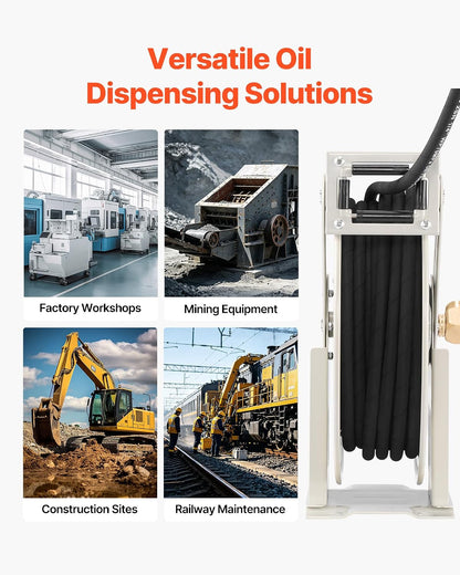 Fuel Hose Reel, 1" x 33', Extra Long Retractable Diesel Hose Reel, Heavy-Duty Carbon Steel Construction with Automatic Fuel Nozzle, NBR Rubber Hose for Aircraft Ship Vehicle Tank Truck, 300 PSI