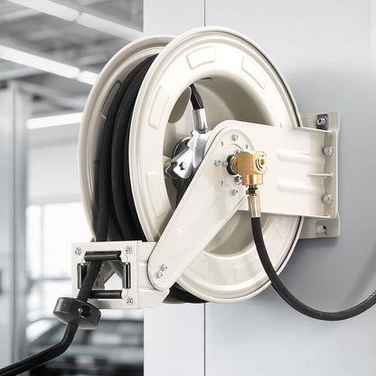 Fuel Hose Reel, 1" x 33', Extra Long Retractable Diesel Hose Reel, Heavy-Duty Carbon Steel Construction with Automatic Fuel Nozzle, NBR Rubber Hose for Aircraft Ship Vehicle Tank Truck, 300 PSI