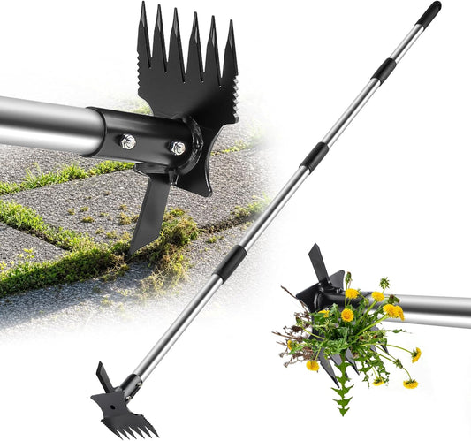 2 in 1 Crack Weeder and Weed Puller with 57" Long Handle for Outdoor Use