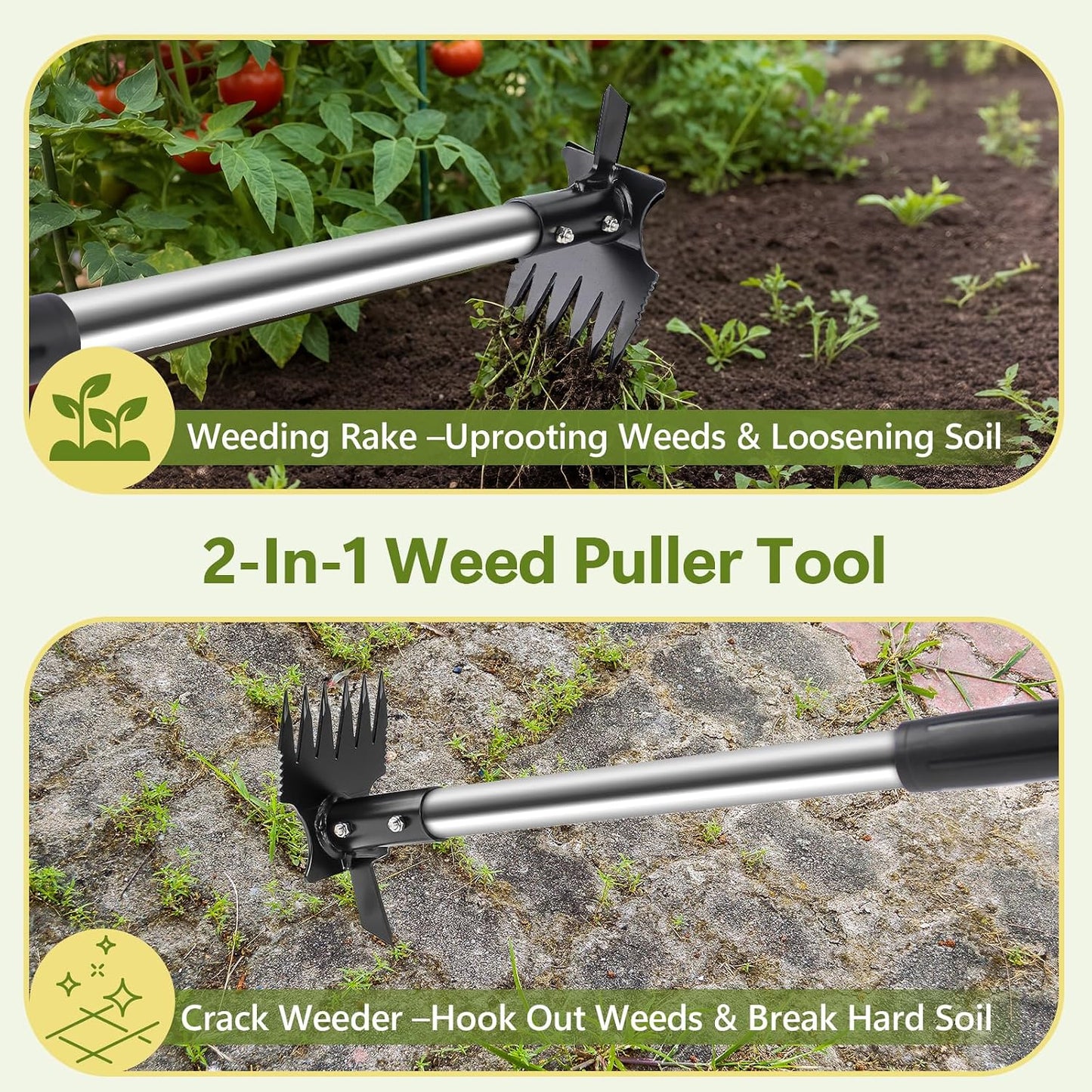 2 in 1 Crack Weeder and Weed Puller with 57" Long Handle for Outdoor Use