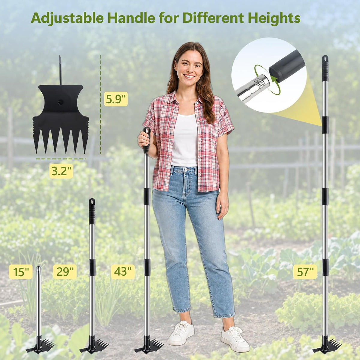 2 in 1 Crack Weeder and Weed Puller with 57" Long Handle for Outdoor Use
