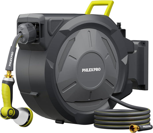 110 FT 1/2" Retractable Garden Hose Reel, Wall Mount