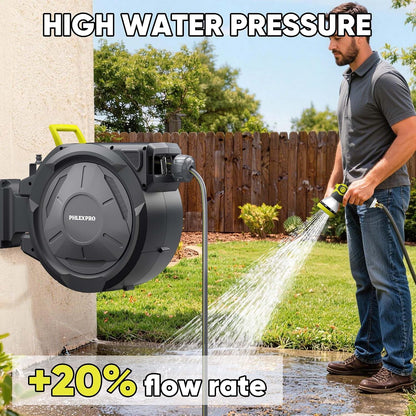 110 FT 1/2" Retractable Garden Hose Reel, Wall Mount