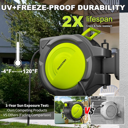 110 FT 1/2" Retractable Garden Hose Reel, Wall Mount