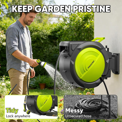 110 FT 1/2" Retractable Garden Hose Reel, Wall Mount