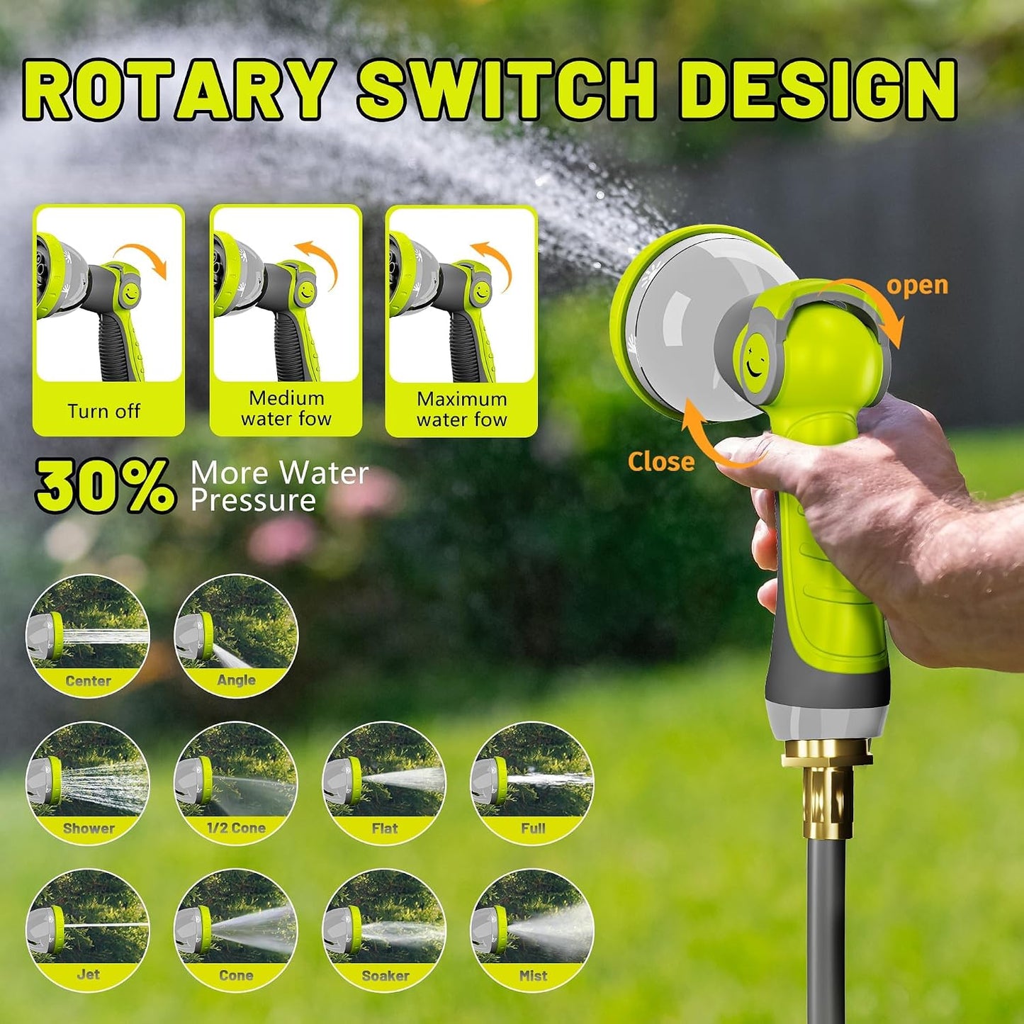 110 FT 1/2" Retractable Garden Hose Reel, Wall Mount