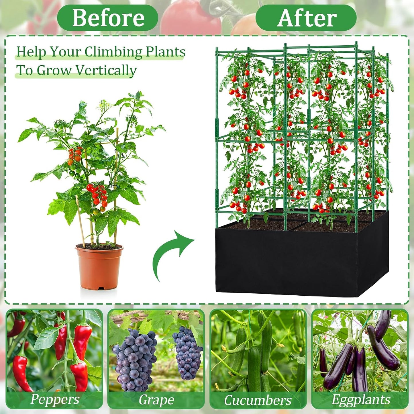 Tomato Cages, Square Tomato Plant Stakes Support Cages Trellis