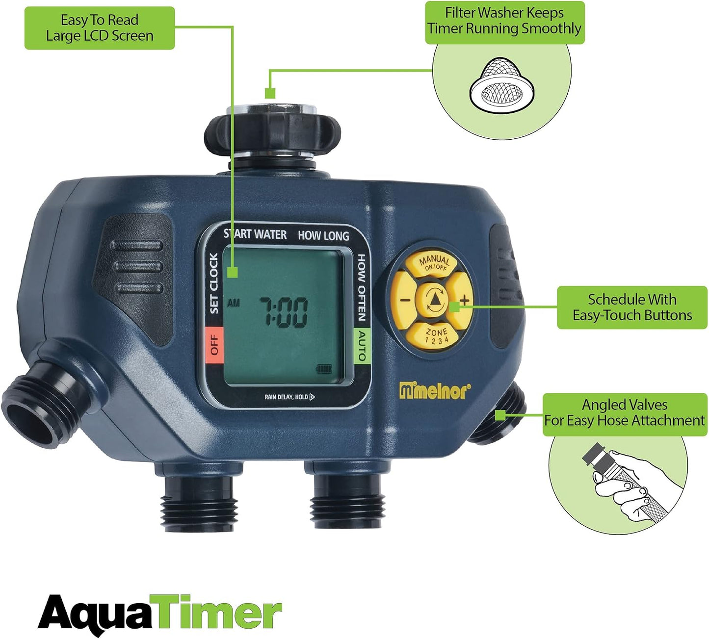 65138AMZ AquaTimer Digital Hose Timer, 1-Zone Timer, QuickConnect Bundle, Black, Yellow