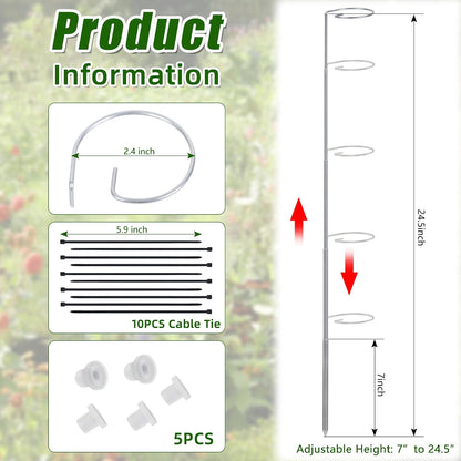 5 Pack Extendable Metal Plant Stakes, 7-24.5IN Adjustable Monstera Supports