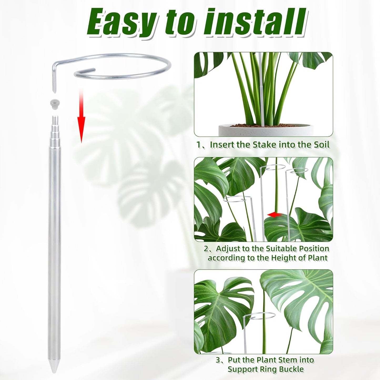 5 Pack Extendable Metal Plant Stakes, 7-24.5IN Adjustable Monstera Supports