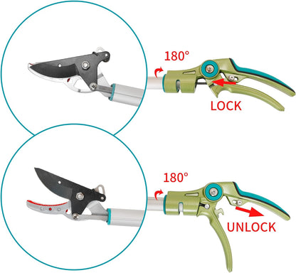 Cut & Hold Pole Pruner, 4.2 FT Lightweight Fruit Picker with 180° Rotating Handle, SK5 Steel Blade Cuts up to 1/2 Inch, Long Reach Garden Tree Trimmer & Branch Cutter for Shrubs, Bushes
