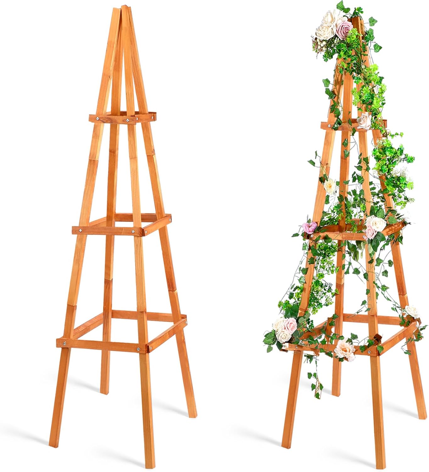 70.8in Tall Wooden Obelisk Trellis Outdoor Garden Trellises Easy Assembly Climbing Plant Support for Climbing Plants Porch Balcony Backyard Flowers Trailing Vegetables