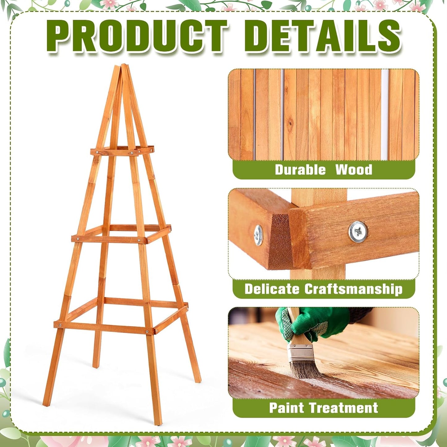 70.8in Tall Wooden Obelisk Trellis Outdoor Garden Trellises Easy Assembly Climbing Plant Support for Climbing Plants Porch Balcony Backyard Flowers Trailing Vegetables