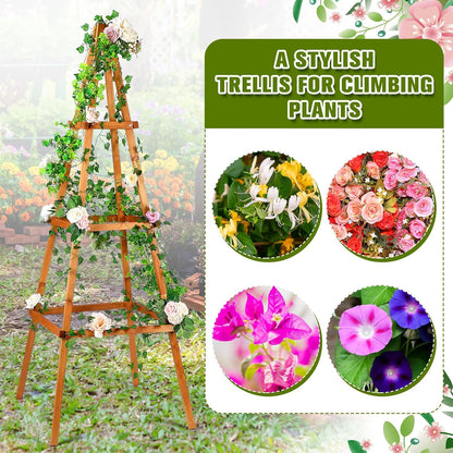 70.8in Tall Wooden Obelisk Trellis Outdoor Garden Trellises Easy Assembly Climbing Plant Support for Climbing Plants Porch Balcony Backyard Flowers Trailing Vegetables