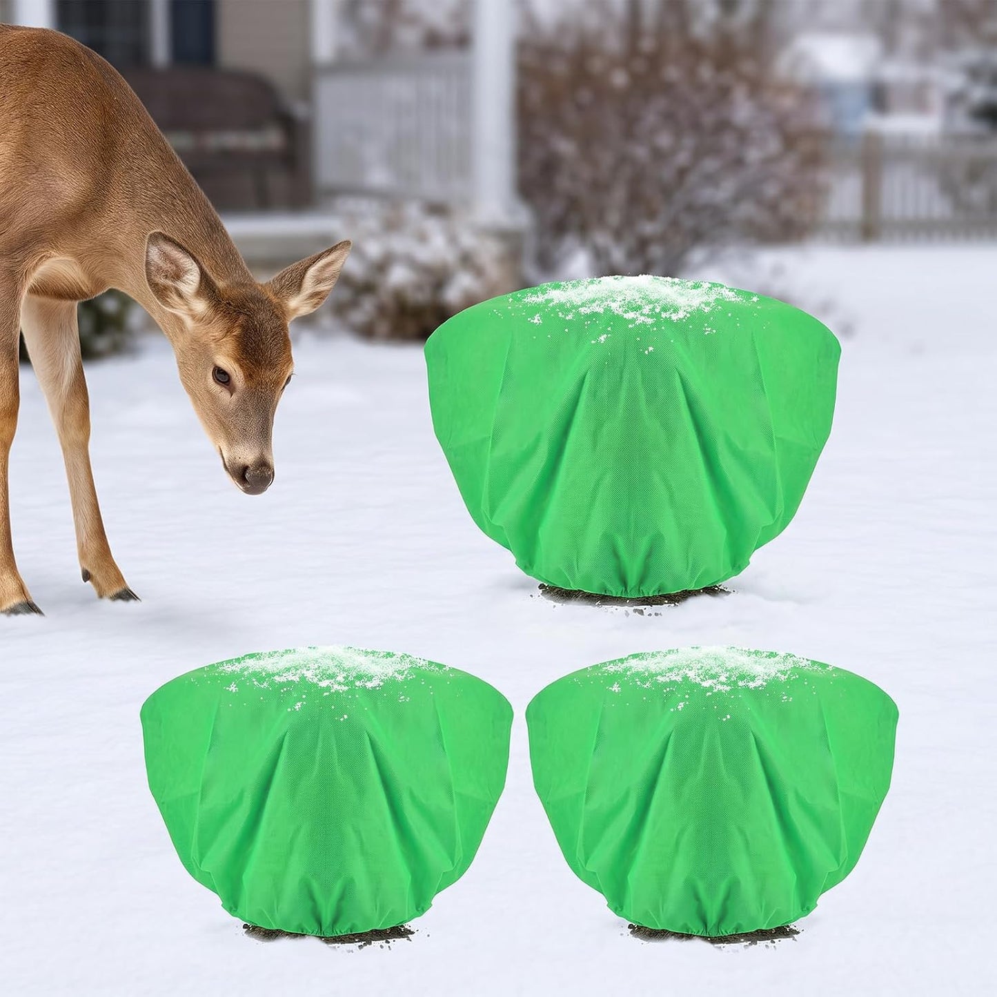 3 Pcs Plant Covers Freeze Protection - 19.6in x 39.3in Winter Shrub Plant Protection Bags, Frost Blankets Cloths with Drawstring for Outdoor Garden Rose Bush Plants, Green