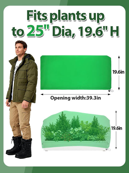 3 Pcs Plant Covers Freeze Protection - 19.6in x 39.3in Winter Shrub Plant Protection Bags, Frost Blankets Cloths with Drawstring for Outdoor Garden Rose Bush Plants, Green