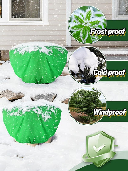 3 Pcs Plant Covers Freeze Protection - 19.6in x 39.3in Winter Shrub Plant Protection Bags, Frost Blankets Cloths with Drawstring for Outdoor Garden Rose Bush Plants, Green