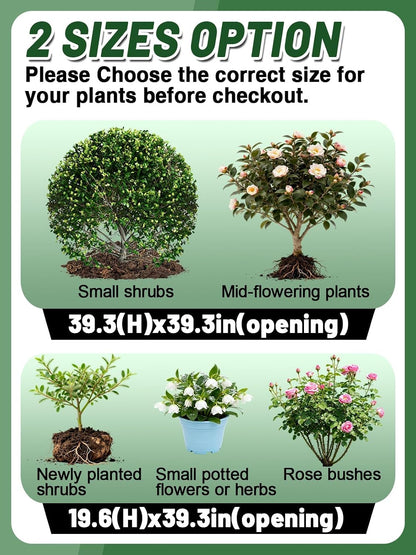 3 Pcs Plant Covers Freeze Protection - 19.6in x 39.3in Winter Shrub Plant Protection Bags, Frost Blankets Cloths with Drawstring for Outdoor Garden Rose Bush Plants, Green