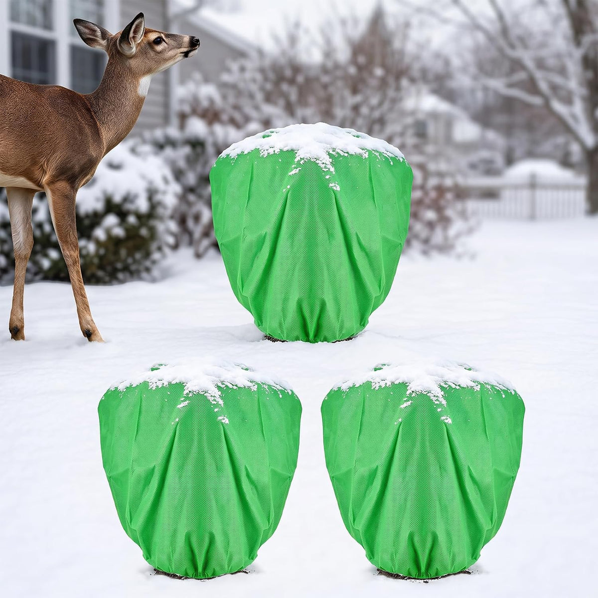 3 Pcs Plant Covers Freeze Protection - 19.6in x 39.3in Winter Shrub Plant Protection Bags, Frost Blankets Cloths with Drawstring for Outdoor Garden Rose Bush Plants, Green