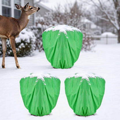3 Pcs Plant Covers Freeze Protection - 19.6in x 39.3in Winter Shrub Plant Protection Bags, Frost Blankets Cloths with Drawstring for Outdoor Garden Rose Bush Plants, Green