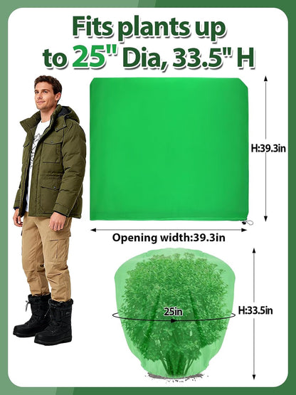 3 Pcs Plant Covers Freeze Protection - 19.6in x 39.3in Winter Shrub Plant Protection Bags, Frost Blankets Cloths with Drawstring for Outdoor Garden Rose Bush Plants, Green