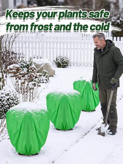 3 Pcs Plant Covers Freeze Protection - 19.6in x 39.3in Winter Shrub Plant Protection Bags, Frost Blankets Cloths with Drawstring for Outdoor Garden Rose Bush Plants, Green