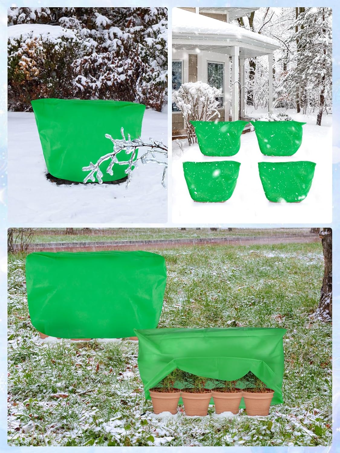 3 Pcs Plant Covers Freeze Protection - 19.6in x 39.3in Winter Shrub Plant Protection Bags, Frost Blankets Cloths with Drawstring for Outdoor Garden Rose Bush Plants, Green