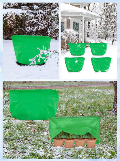 3 Pcs Plant Covers Freeze Protection - 19.6in x 39.3in Winter Shrub Plant Protection Bags, Frost Blankets Cloths with Drawstring for Outdoor Garden Rose Bush Plants, Green