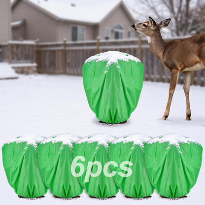 3 Pcs Plant Covers Freeze Protection - 19.6in x 39.3in Winter Shrub Plant Protection Bags, Frost Blankets Cloths with Drawstring for Outdoor Garden Rose Bush Plants, Green