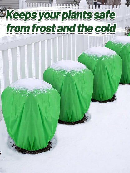3 Pcs Plant Covers Freeze Protection - 19.6in x 39.3in Winter Shrub Plant Protection Bags, Frost Blankets Cloths with Drawstring for Outdoor Garden Rose Bush Plants, Green