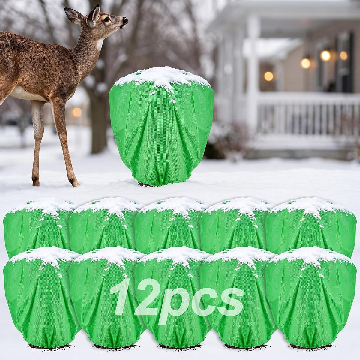 3 Pcs Plant Covers Freeze Protection - 19.6in x 39.3in Winter Shrub Plant Protection Bags, Frost Blankets Cloths with Drawstring for Outdoor Garden Rose Bush Plants, Green